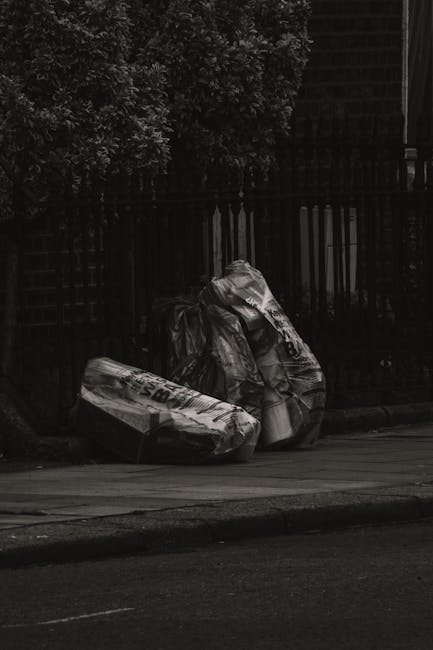 In the image, a pile of various rubbish items is stacked on a paved driveway in an outdoor setting. The debris includes several large cardboard boxes with visible corrugated textures and brown colouri